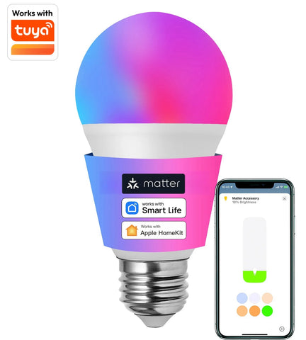 Matter Wifi Smart Light Bulb RGB E26  Led Bulb Smart Home Works With Tuya Voice control Homekit Alexa Google Apple Home